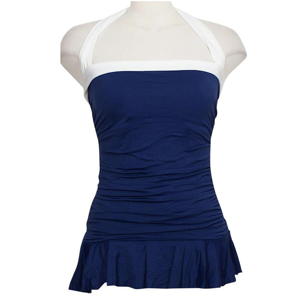 RALPH LAUREN Indigo Blue Shirred Skirted Slimming Fit Swimdress Swimsuit 12